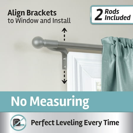 2-Pack of Rods 48 to 120 in Smart Measuring Easy Install Adjustable Caf/é Window Brushed Nickel Zenna Home with Ball Finials